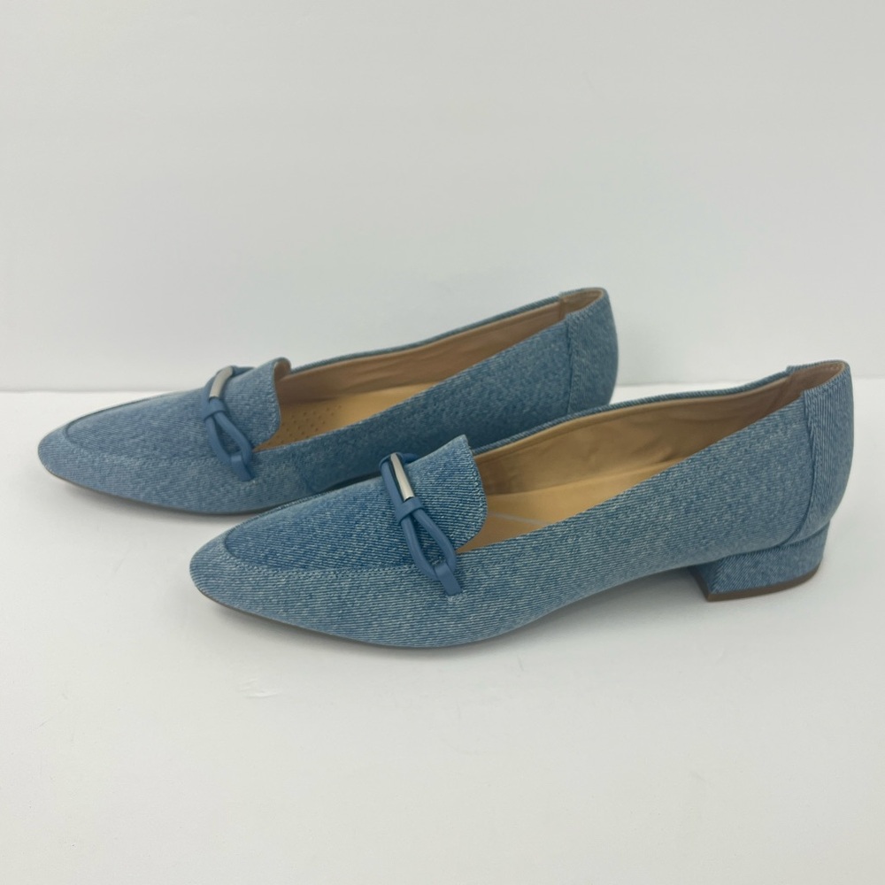 EASY SPIRIT CARLINA, LOAFER SLIP-ON, BLUE CANVAS, DRESSY POINTY TOES, SIZE 12 - Picture 4 of 14